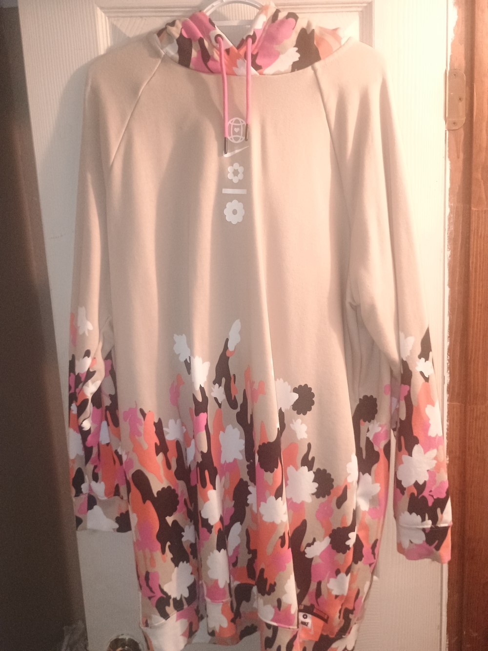 Nike Woman's Beige Hooded Dress with Pink Floral Camouflage Accents